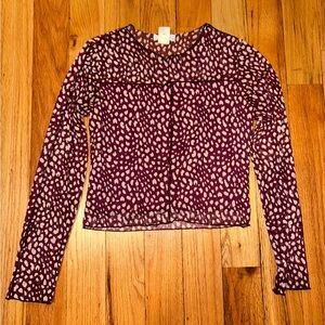 Chic Long Sleeve Sheer Purple Leopard Print Top